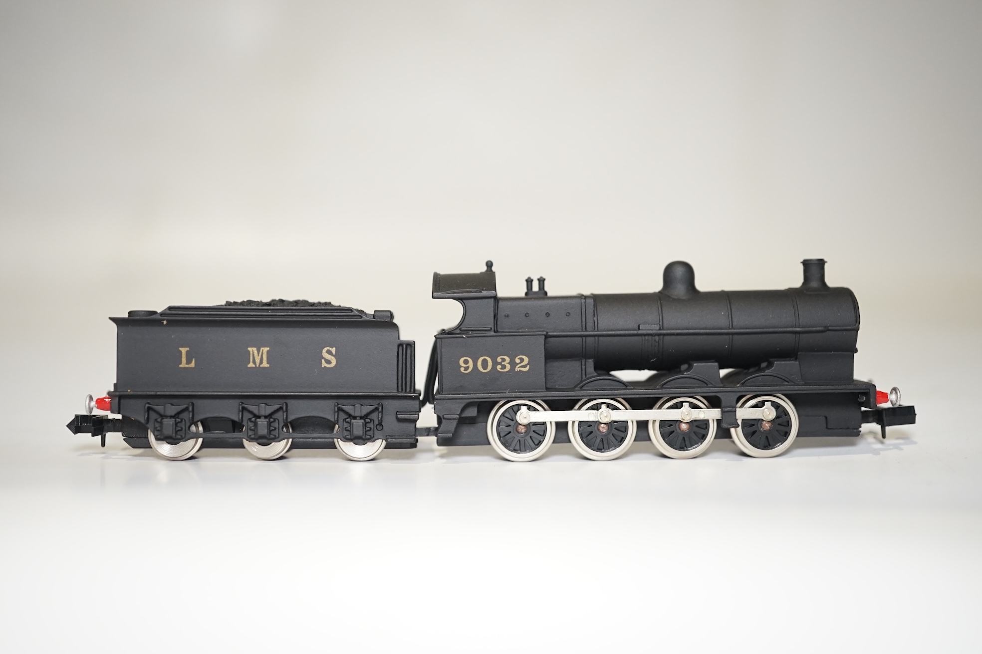 Three boxed Union Mills N gauge railway LMS tender locomotives; a Class G2, 9032, a Class 3F, 3777, and a Class 7F, 9504. Condition - good.